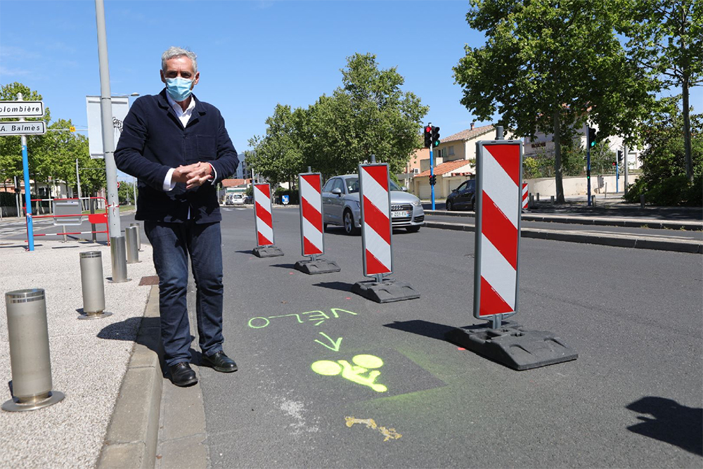 CP: Philippe SAUREL a ouvert la piste cyclable temporaire réalisée par Montpellier Méditerranée Métropole avenue Charles Flahault à Montpellier