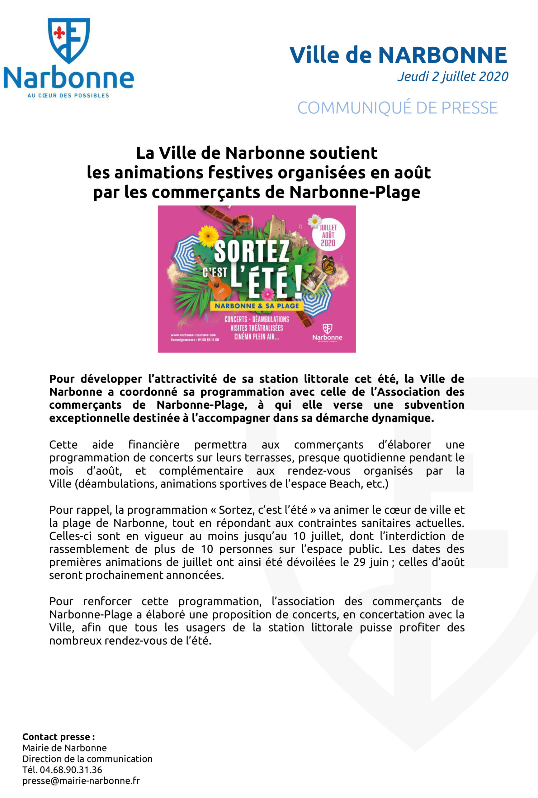 Communiqué: la Ville soutient les animations d’août organisées par l’Association des commerçants de Narbonne-Plage