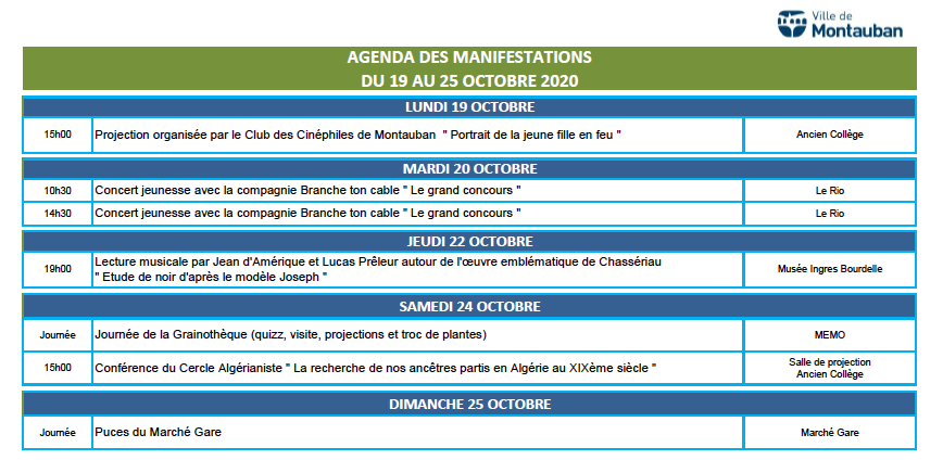Agenda des manifestations de la Ville de Montauban
