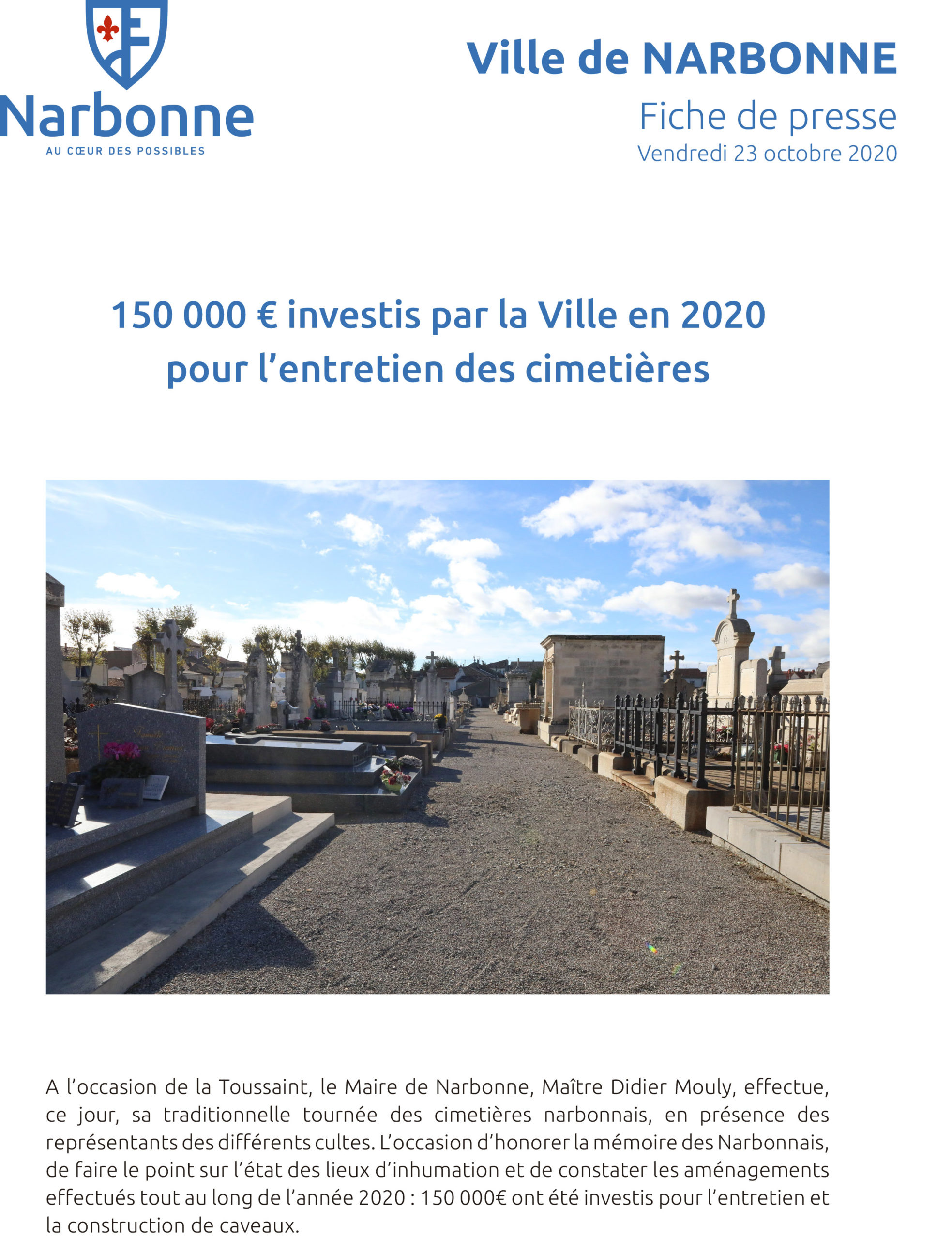 Fiche: 150 000€ investis dans les cimetières en 2020